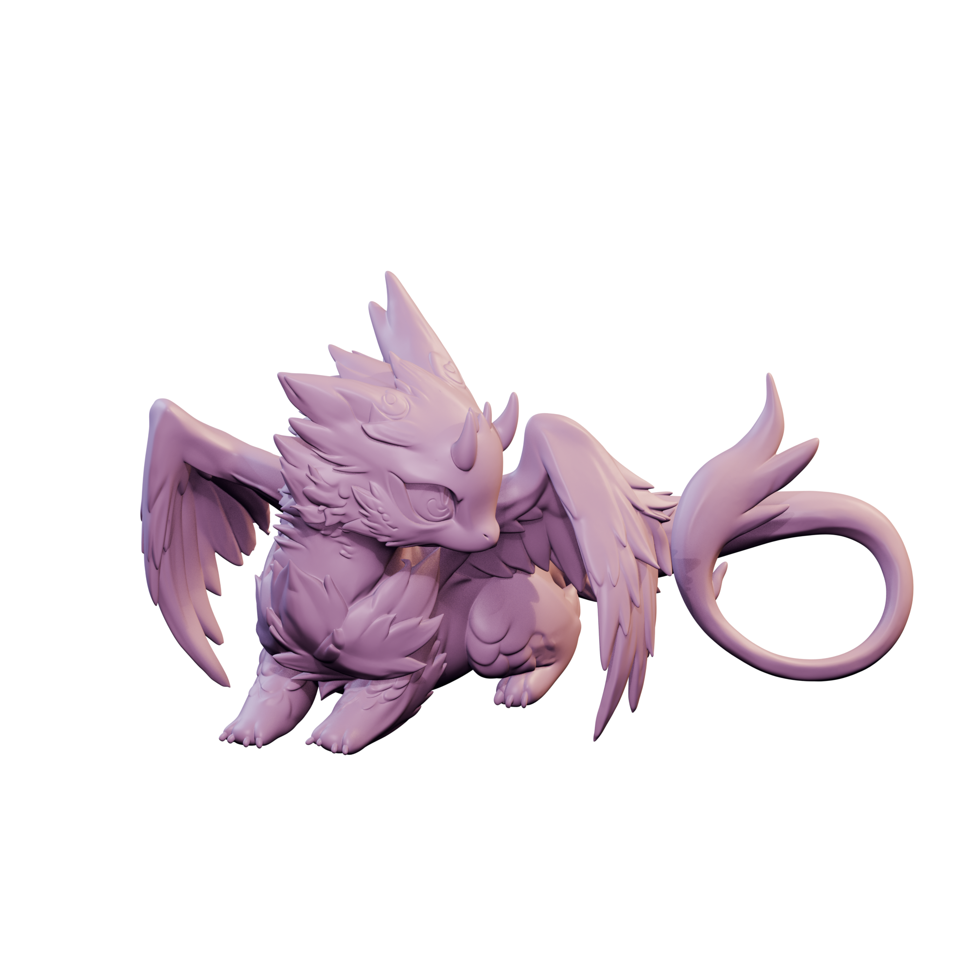 Rendered kawaii feather dragon 3D model