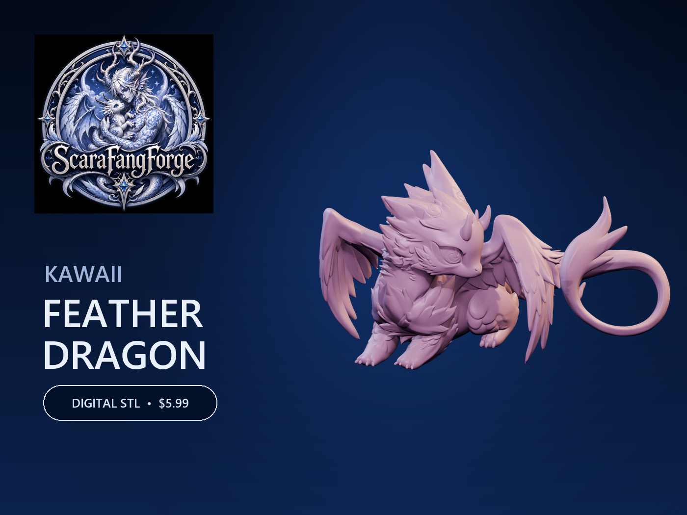 Kawaii Feather Dragon digital STL from ScaraFangForge